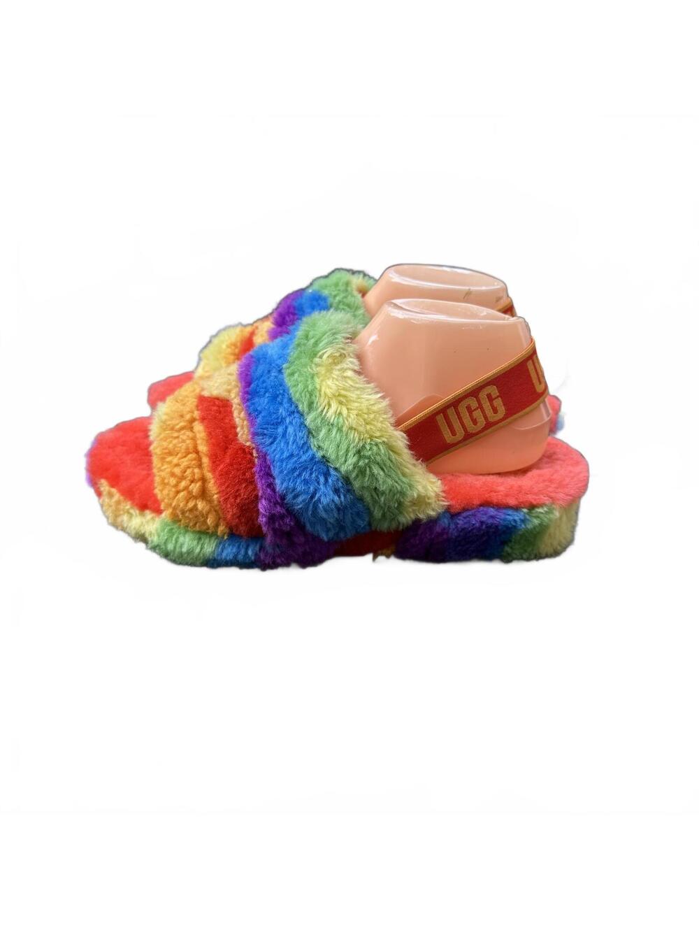 UGG Australia Rainbow Fluff Yeah Slide Cali Collage Sandals 9